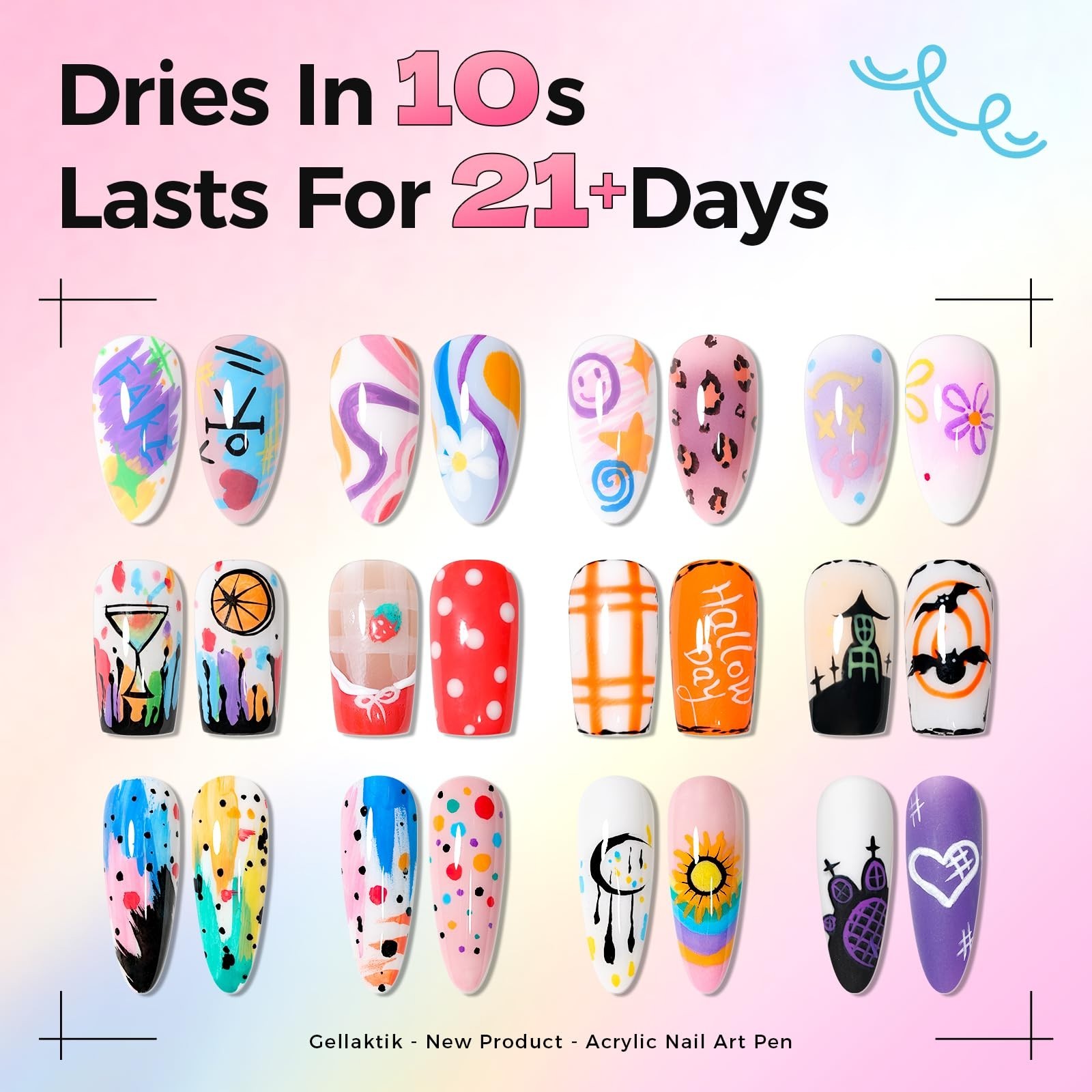 6 Colors Nail Art Pens Set, 3D Nail Polish Pens Quick-Drying Acrylic Paint Marke