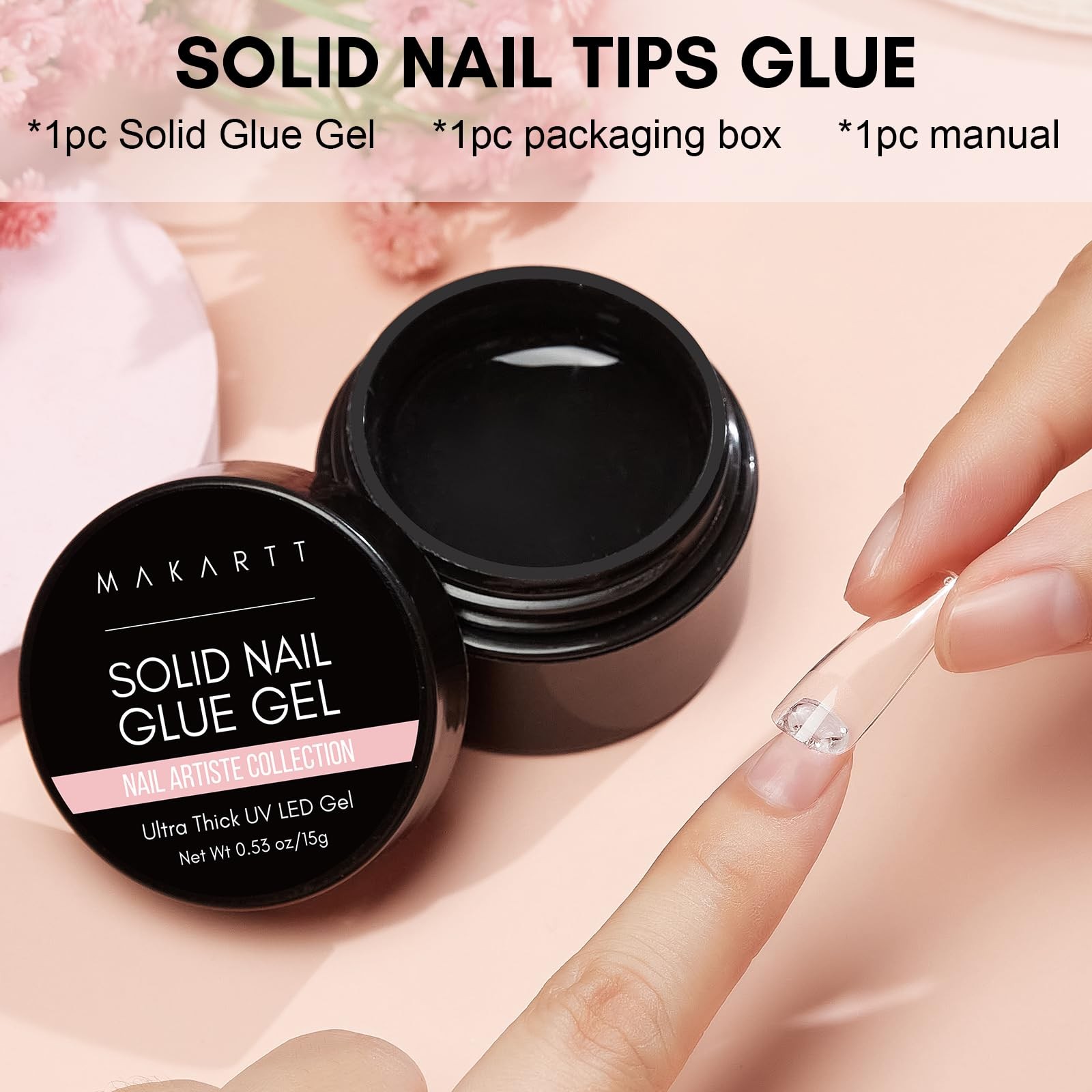 Makartt Solid Nail Glue Gel for Press on Nails: Strong 15ml / 0.53oz, Clear