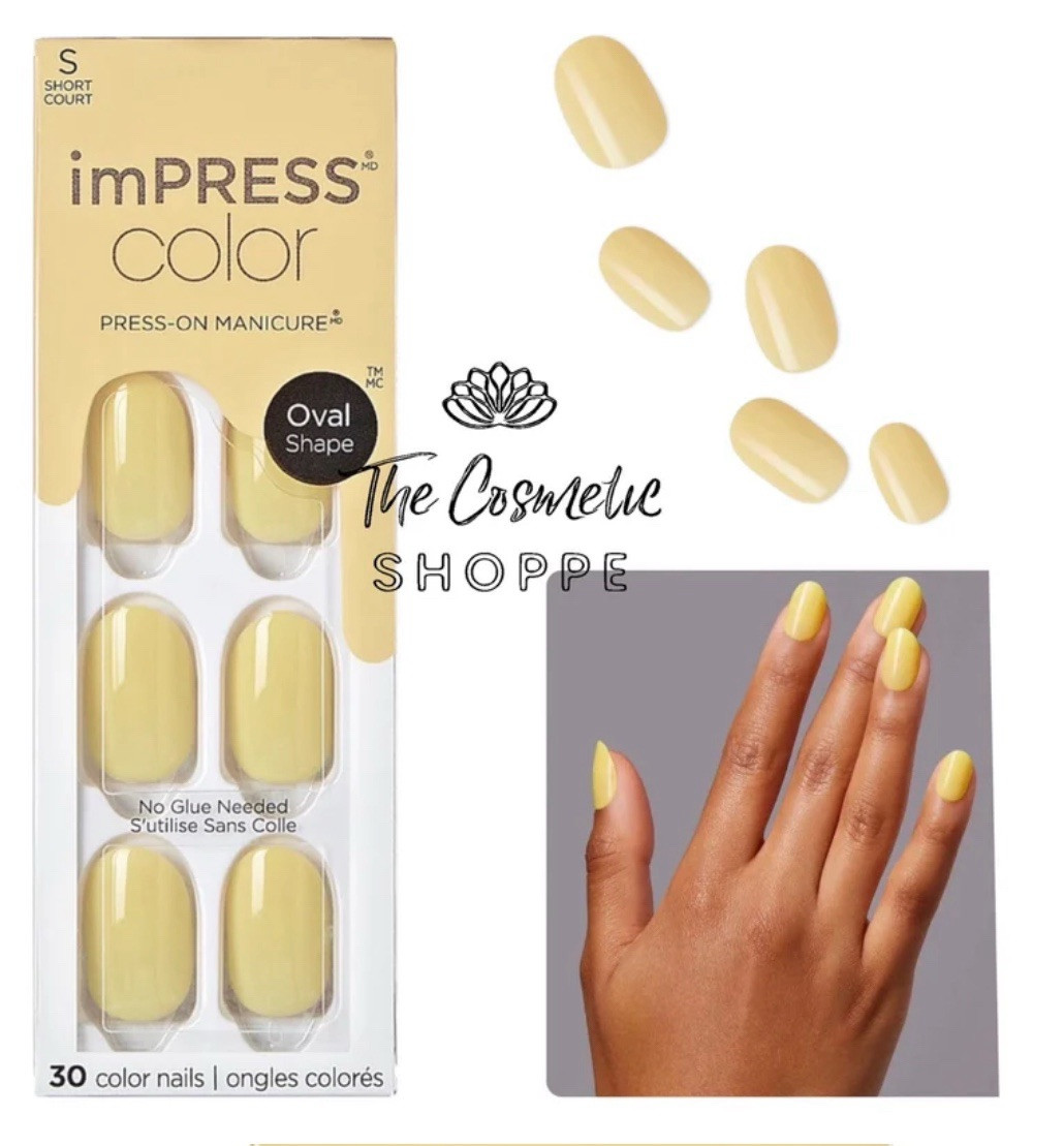NEW KISS imPRESS Color Yellow Oval Press-On Nails Eggstra Special x 1