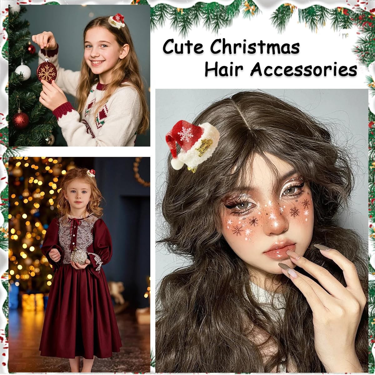 2Pcs Christmas Hair Clips Mini Hat 1 Count (Pack of 2), Red
