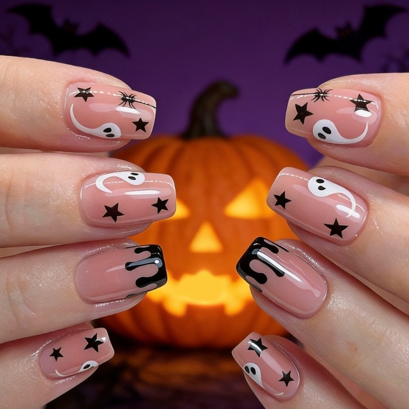 Halloween Party Nail Set with Press On Art for Costume Makeup Looks
