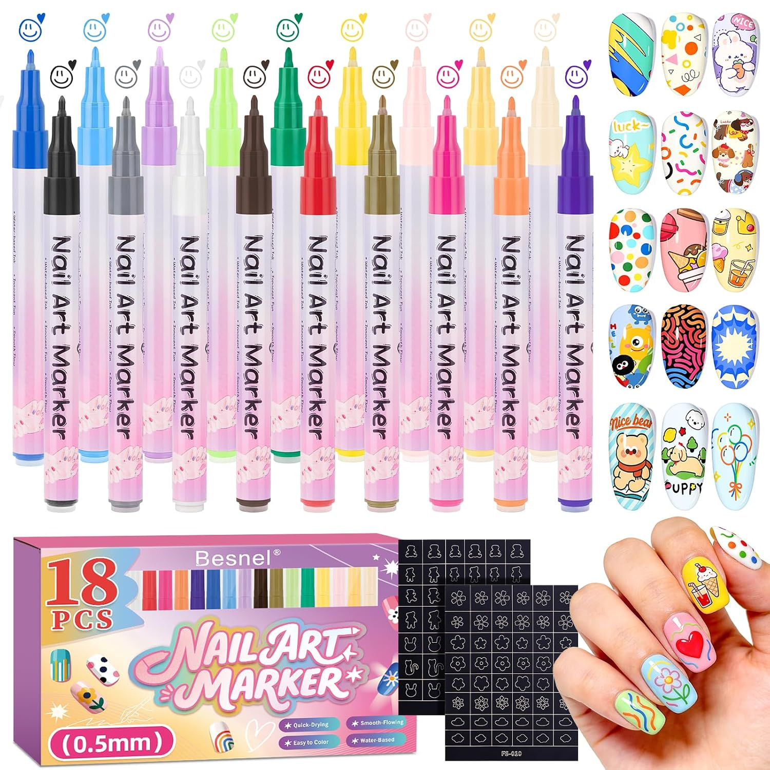 18 Colors Nail Art Pens, DIY Nail Art Markers, 0.5 Mm Nail Polish Pens | Nail Pa