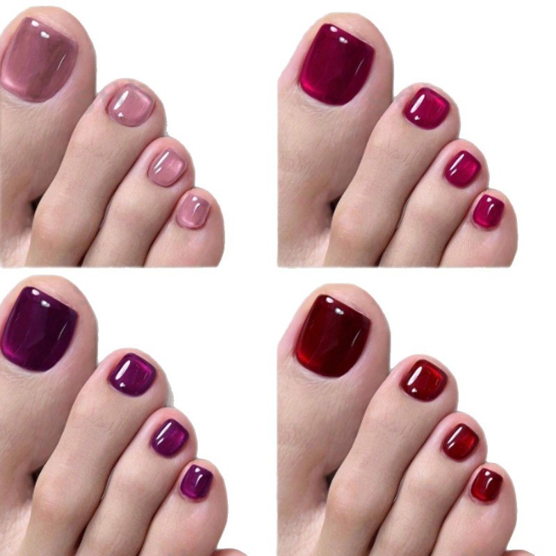 96Pcs-Short Square Glossy Burgundy Purple Solid Color Toe Press on Nails
