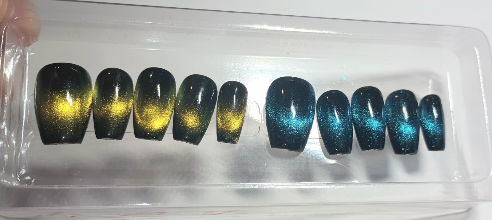 Purple Galaxy Cat Eye Press on Nails Handmade Fake Fingernails Gel Polish