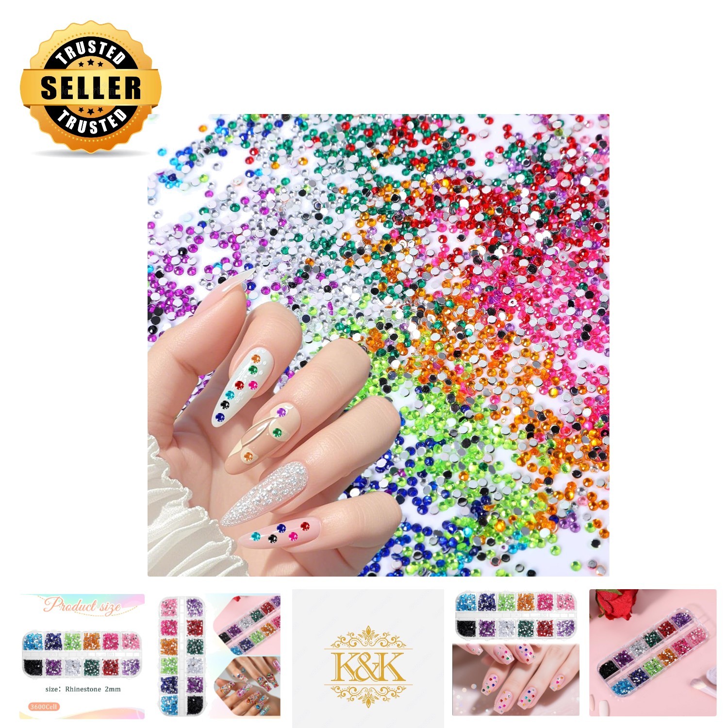Colorful Nail Rhinestones Kit – 3600 Pcs of 2mm Flatback Jewels for DIY Designs