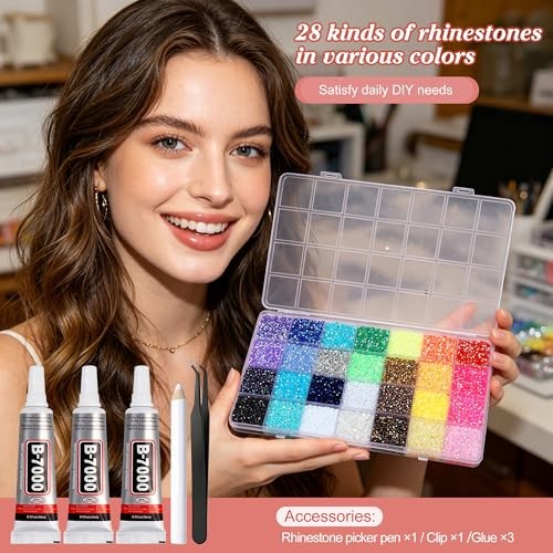 32000Pcs Resin Rhinestones 3mm Jelly AB 28Colors for Bedazzling Glitter Kit