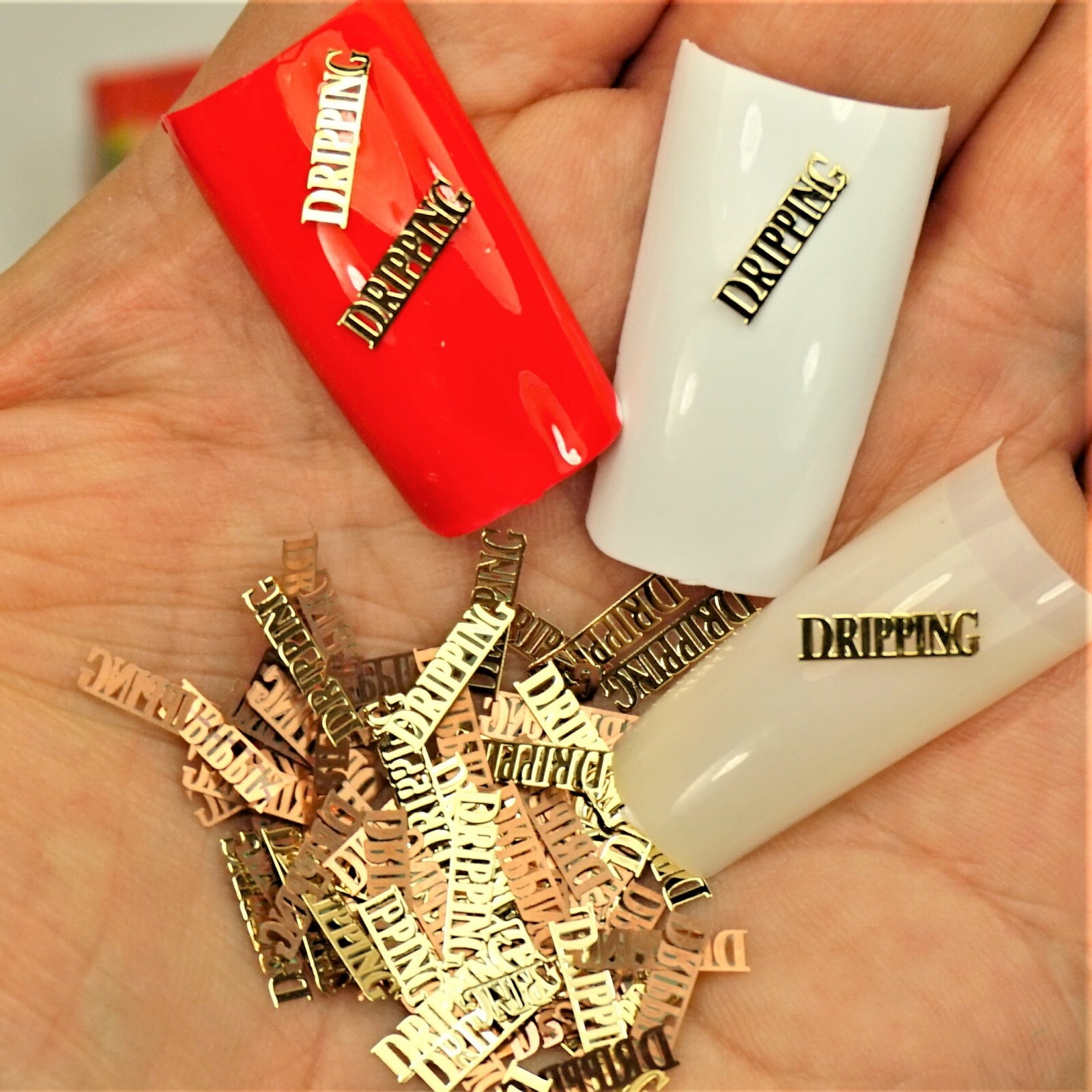 25 GOLD METAL “DRIPPING” NAIL CHARMS NAIL DECALS SMALL GIFT IN BOX FOR WOMEN