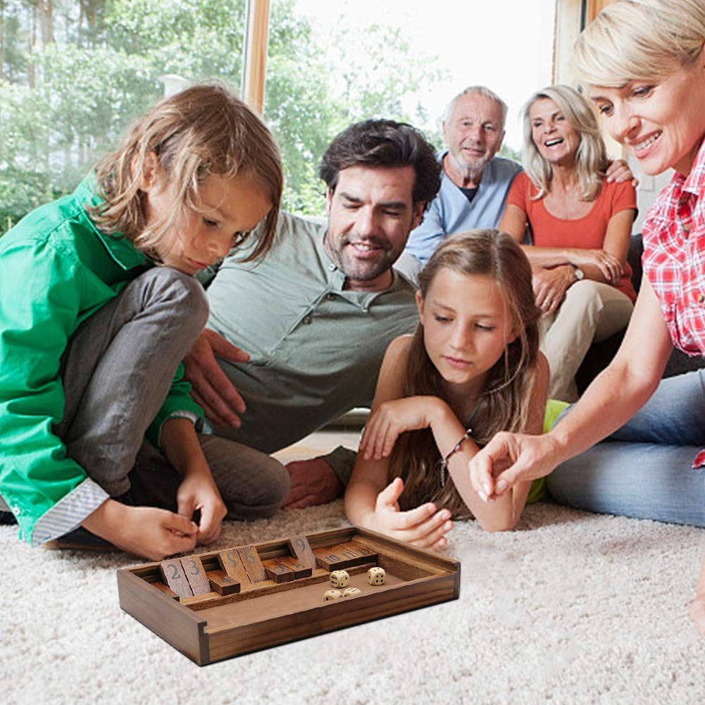 Juegoal Shut The Box Wooden Board Dice Game with 7 x 11.7 x 1.6 inches, Brown