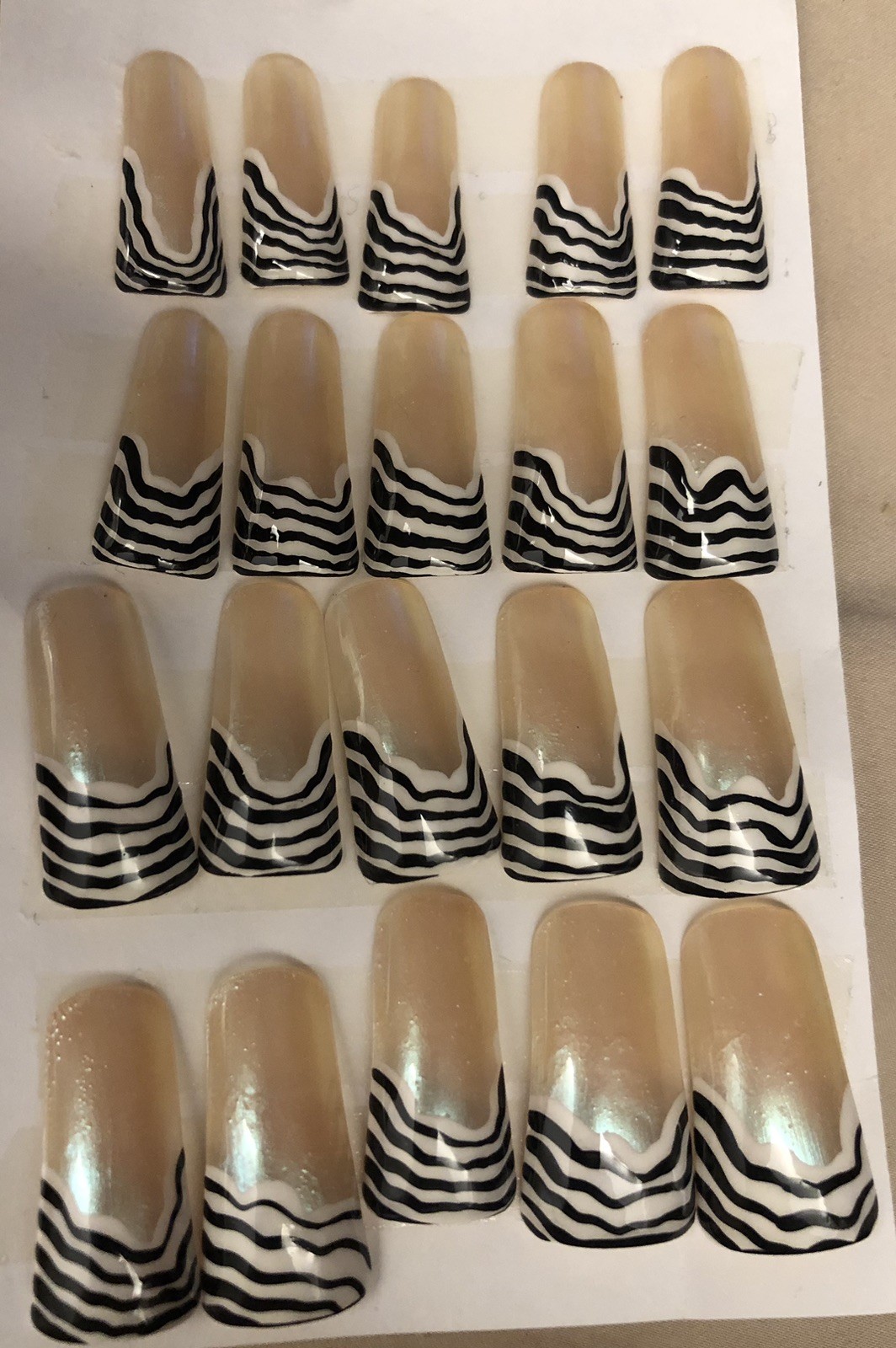 24 Custom Gel Press on Nails Zebra Stripes