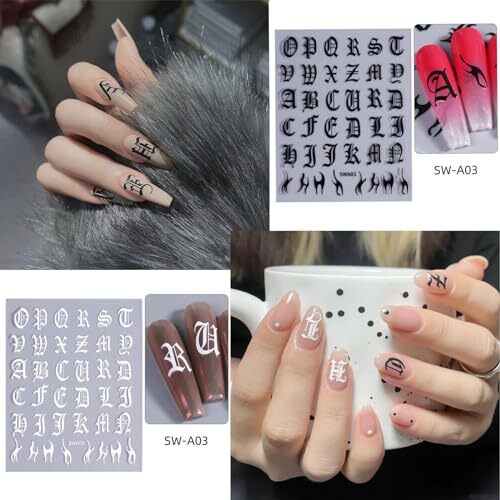 8 Sheets Letters Nail Stickers Decals Alphabet Numbers Nail Decals for Nail