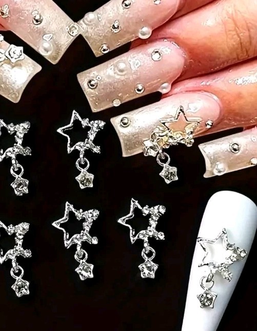 30 Pieces 3D Nail Art Charms Stars Frames Gems Silver Gold Cameo Hearts Bling