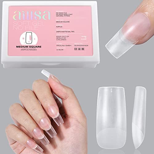 Medium Square Nail Tips – Upgraded Matte Soft Gel Full Cover 240-Medium square