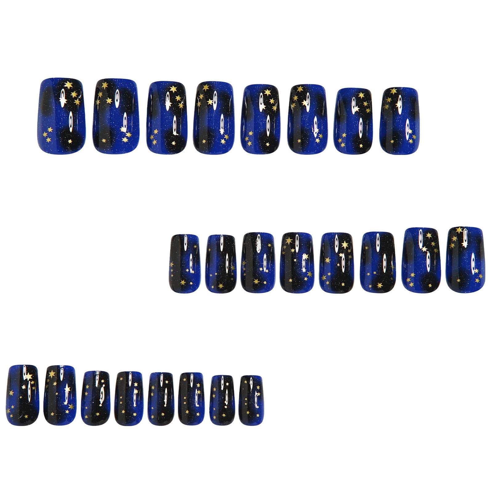 Blue Sky Press on Nails Medium Square fake Nails Golden Gradient Starry False…
