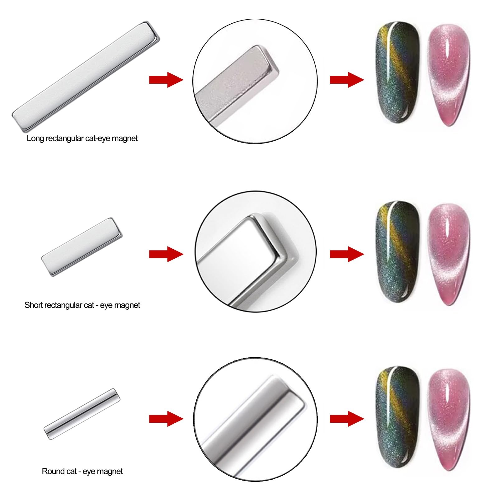 55Pcs Cat Eye Magnet for Nails, Cat Eye Gel Nail Polish Magnet Kit, Strong Magne