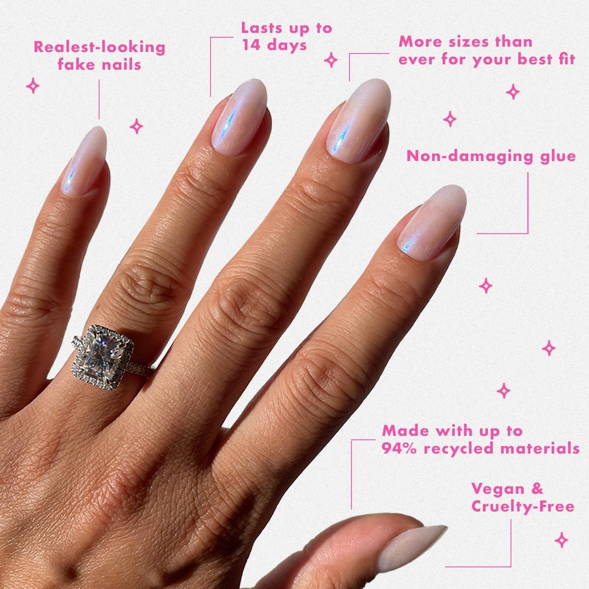 Olive & June Instant Mani Press-On Nails Medium Oval 42 Fake Nails Pink Goldfish