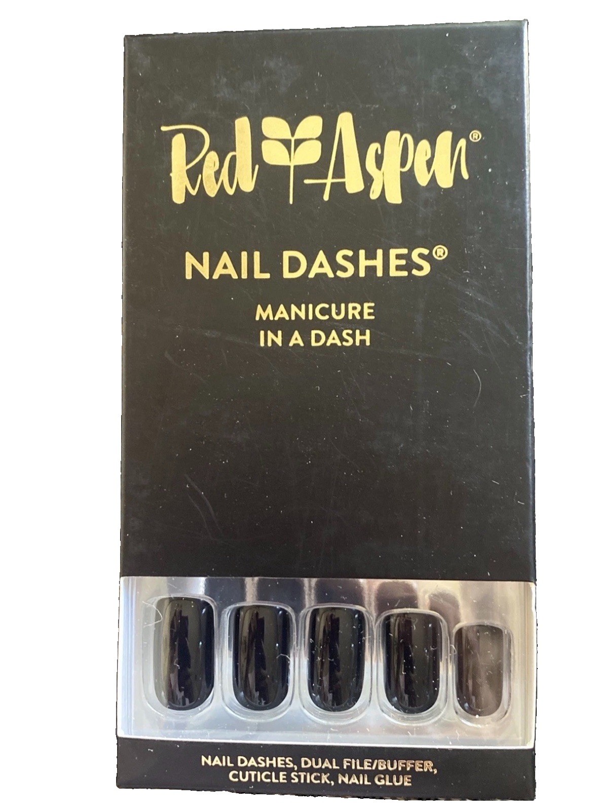 Red Aspen Press On Nail Dashes Anna’s Black Tie Affair Medium Square NIB