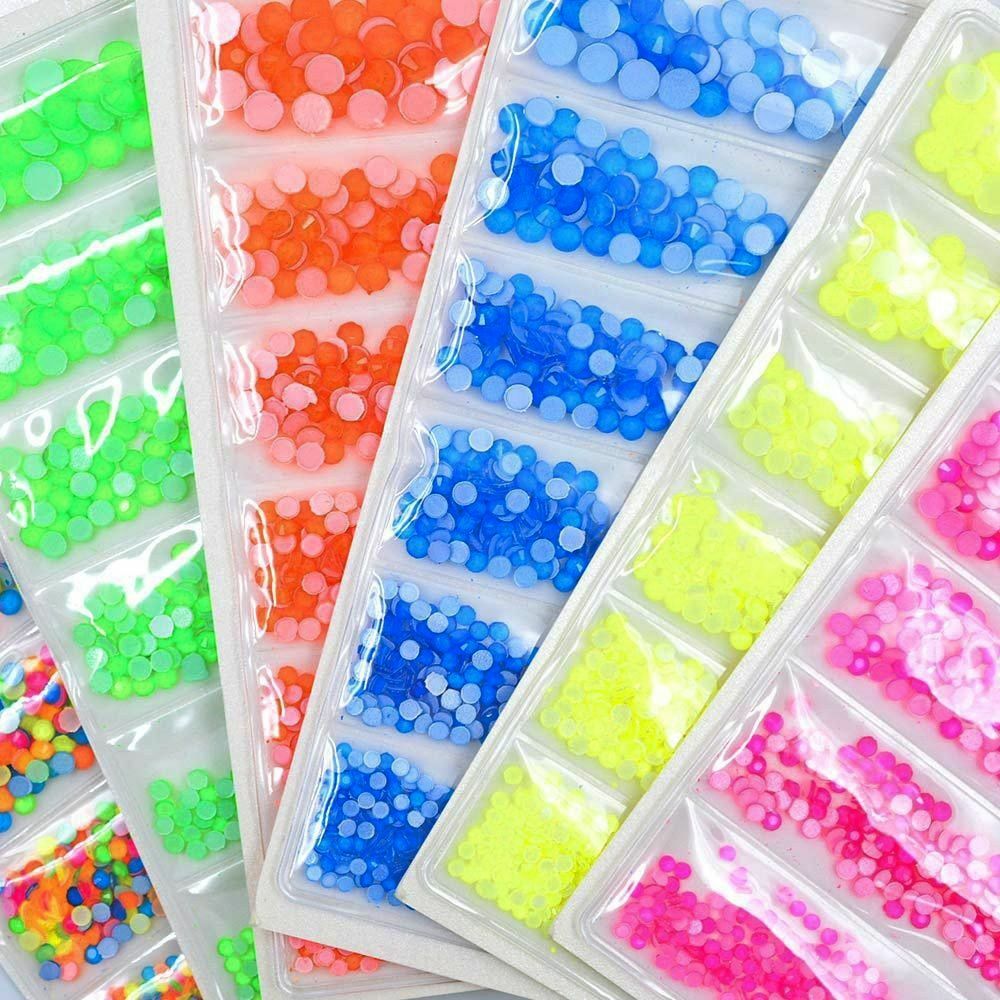 830pcs Luminous Neon Flatback Crystals SS6-SS20 Glue On Fluorescent Rhinestones