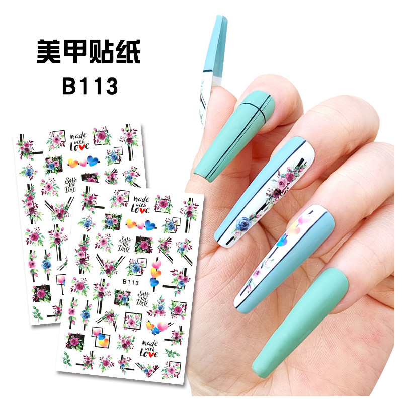 12 Sheets 3D Nail Art Sticker Rose Flower Heart Floral Decals Manicure DIY NS33