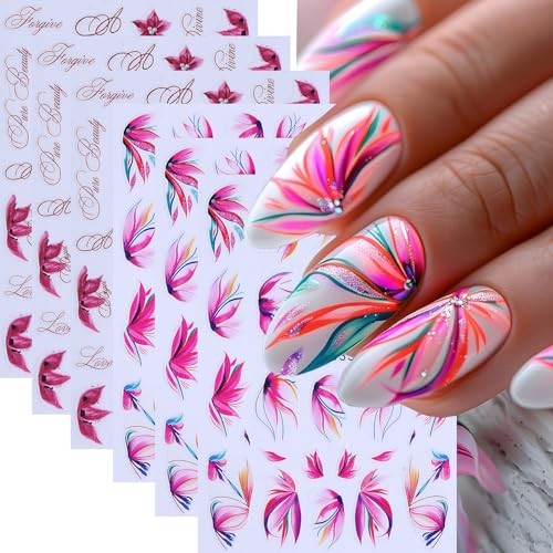 Flowers Nail Art Stickers Retro Cherry Blossom Petals Watercolor Flower Style4