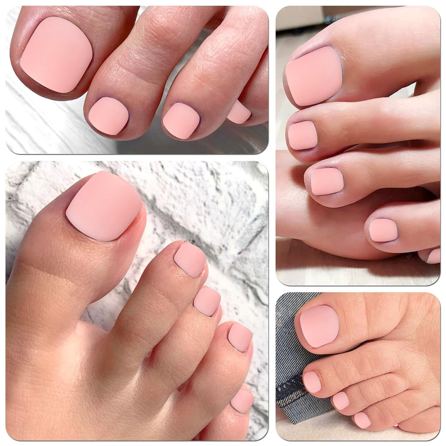 Short Press on Toenails, 240Pcs Nude Pink Square Fake Toenails Full Cover Matte