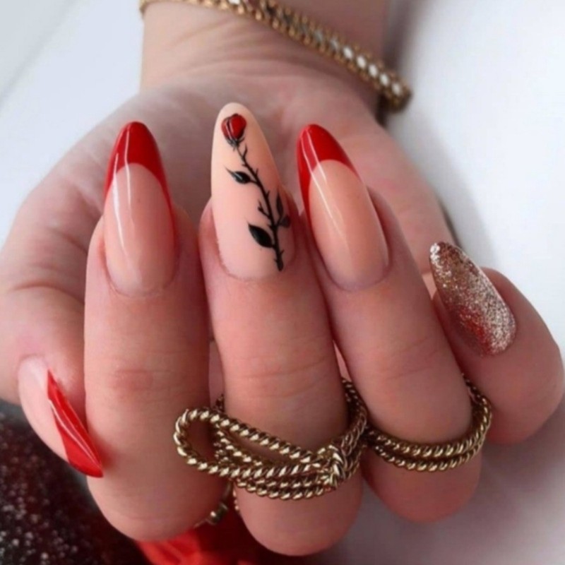 24Pcs Valentines Day Press On Nail Medium Almond French Tips for Any Occasion