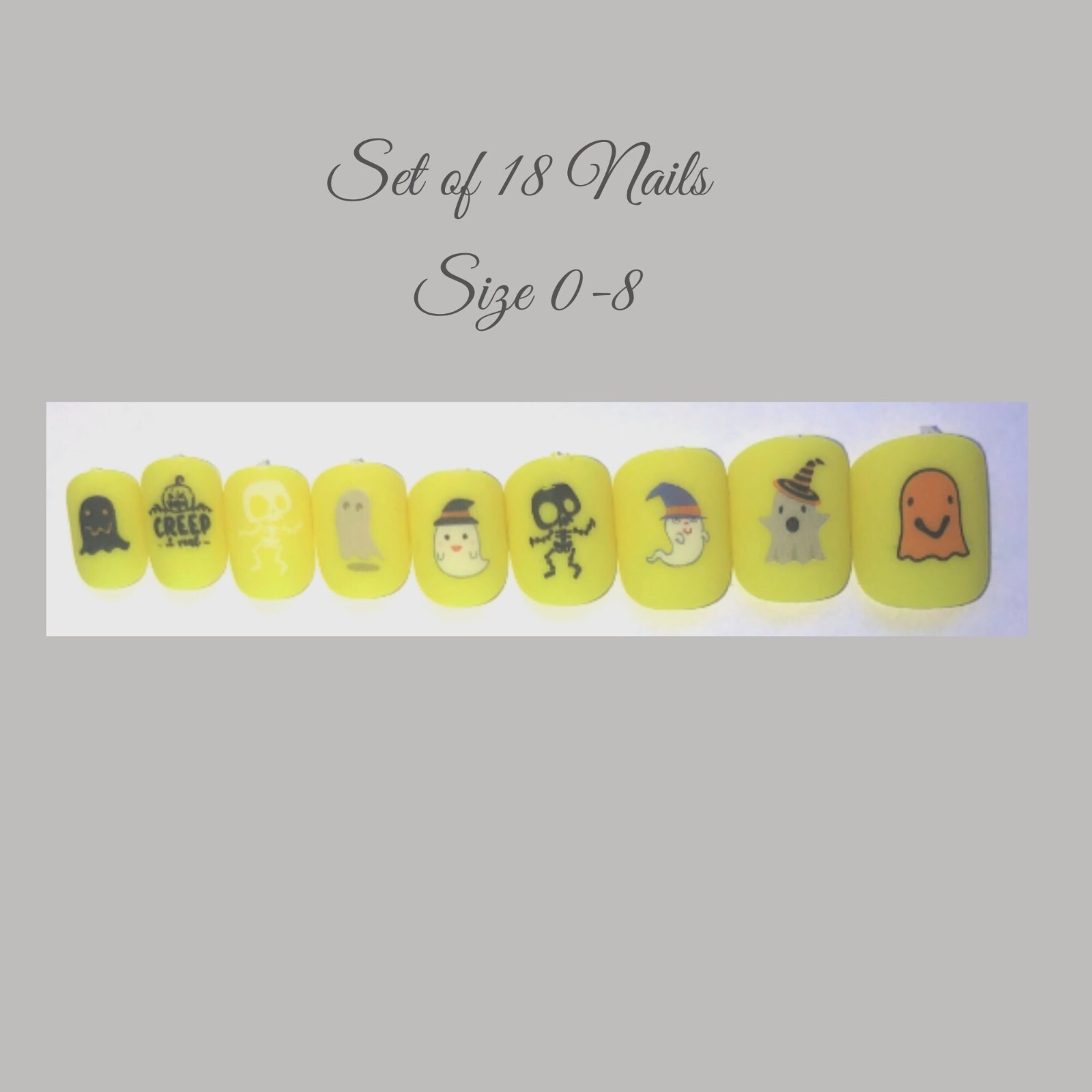 Halloween Nails, Bright Yellow -Press on nail set- Size 0-8, Short Square