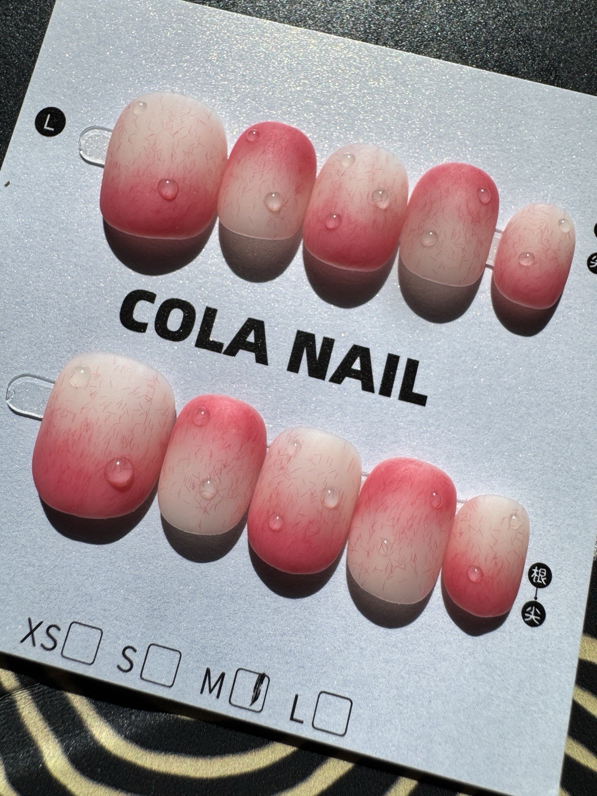 COLA NAIL Press-On Nails Square Medium Pink/White Peach Style Full Cover