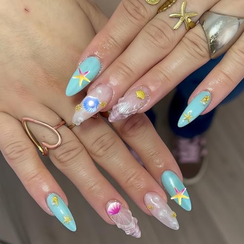 150PCS Summer Beach Nail Charms 3D Ocean Theme Nail Rhinestone Shell Starfish