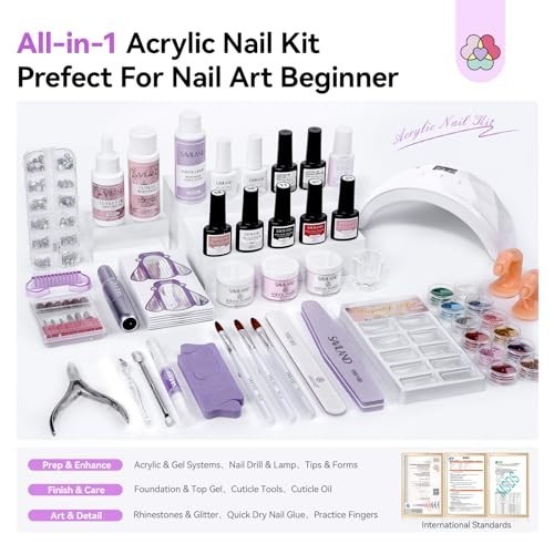 All-in-One Acrylic Nail Kit with 88W UV Lamp, Monomer, Gel Polish & Nail Drill