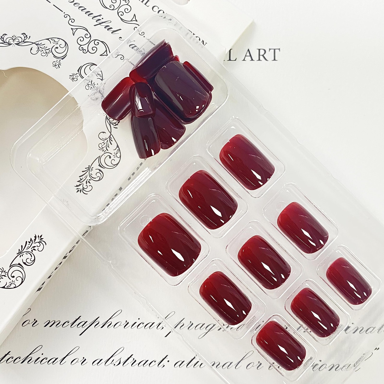 Extra Short Press on Nails Square Wine Red Fake Nails Petite Solid Color Acry…