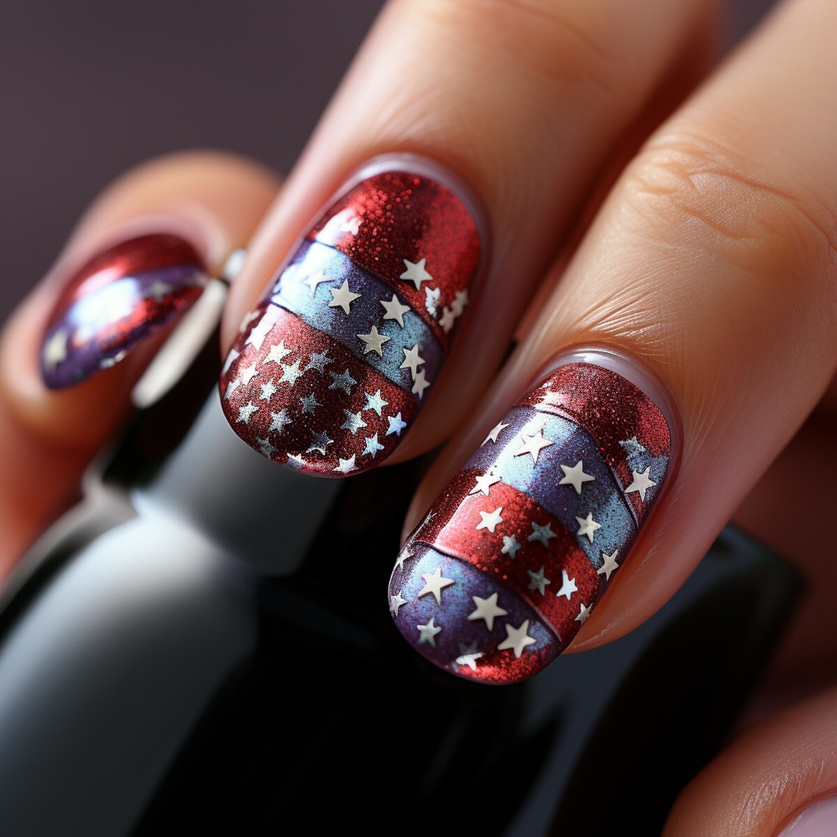 24pcs Shiny American Flag Independent Day press on Nails, Short Square-Round