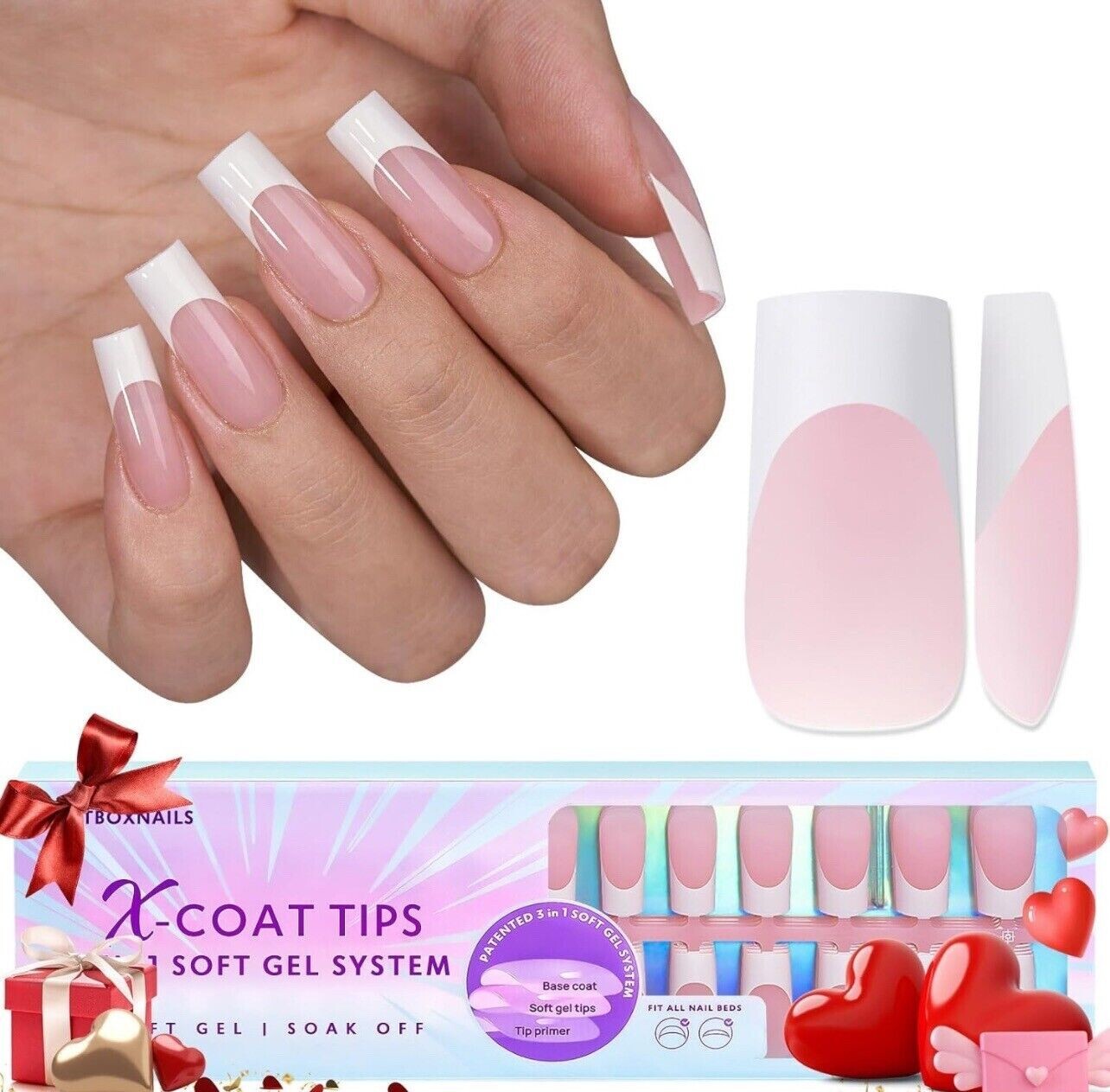 Soft Gel Nail Tips Square – Colored Press On Nails Long 150Pcs 2 in 1 X-coat …