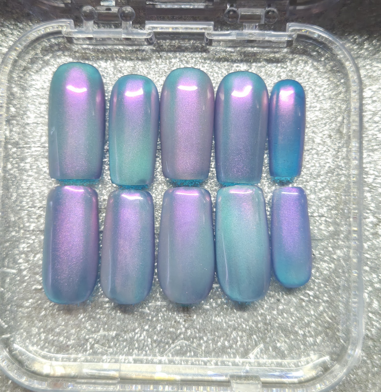 Purple Blue Green Shiny Square Press-On Nails Pre-Designed Full Cover