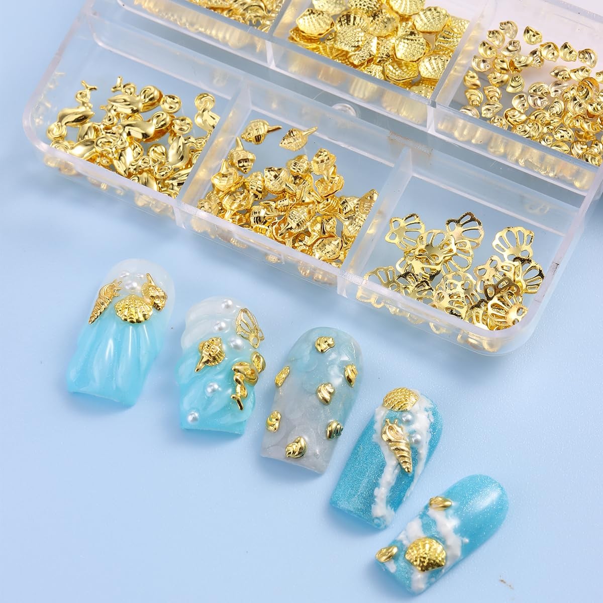 Beach Nail Charms, Gold Gems and Charms Summer Sea Horse Seashell Starfish Ch…