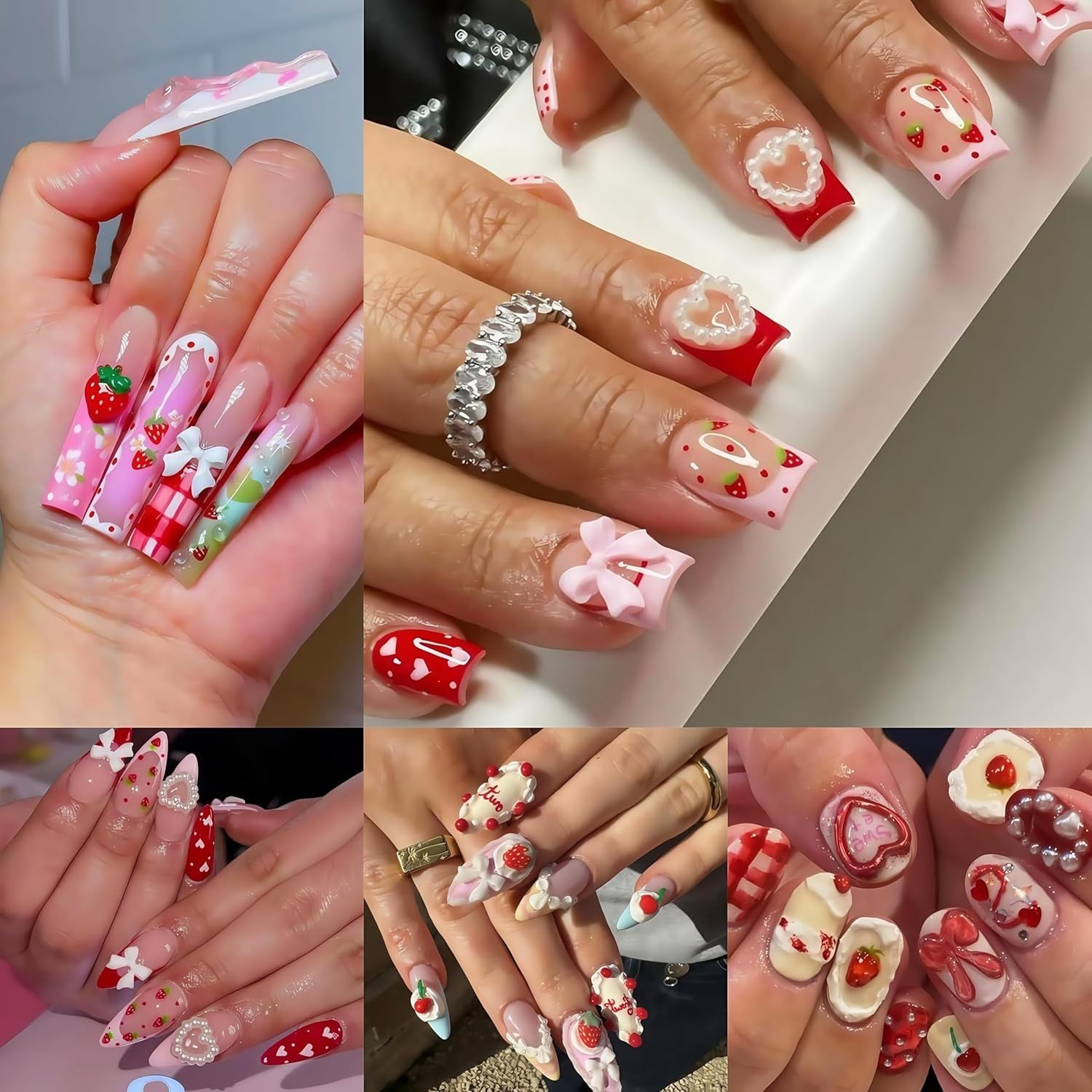 100pcs 3D Pink Red Strawberry Flower Nail Charms Cherry Rose Camellia pink
