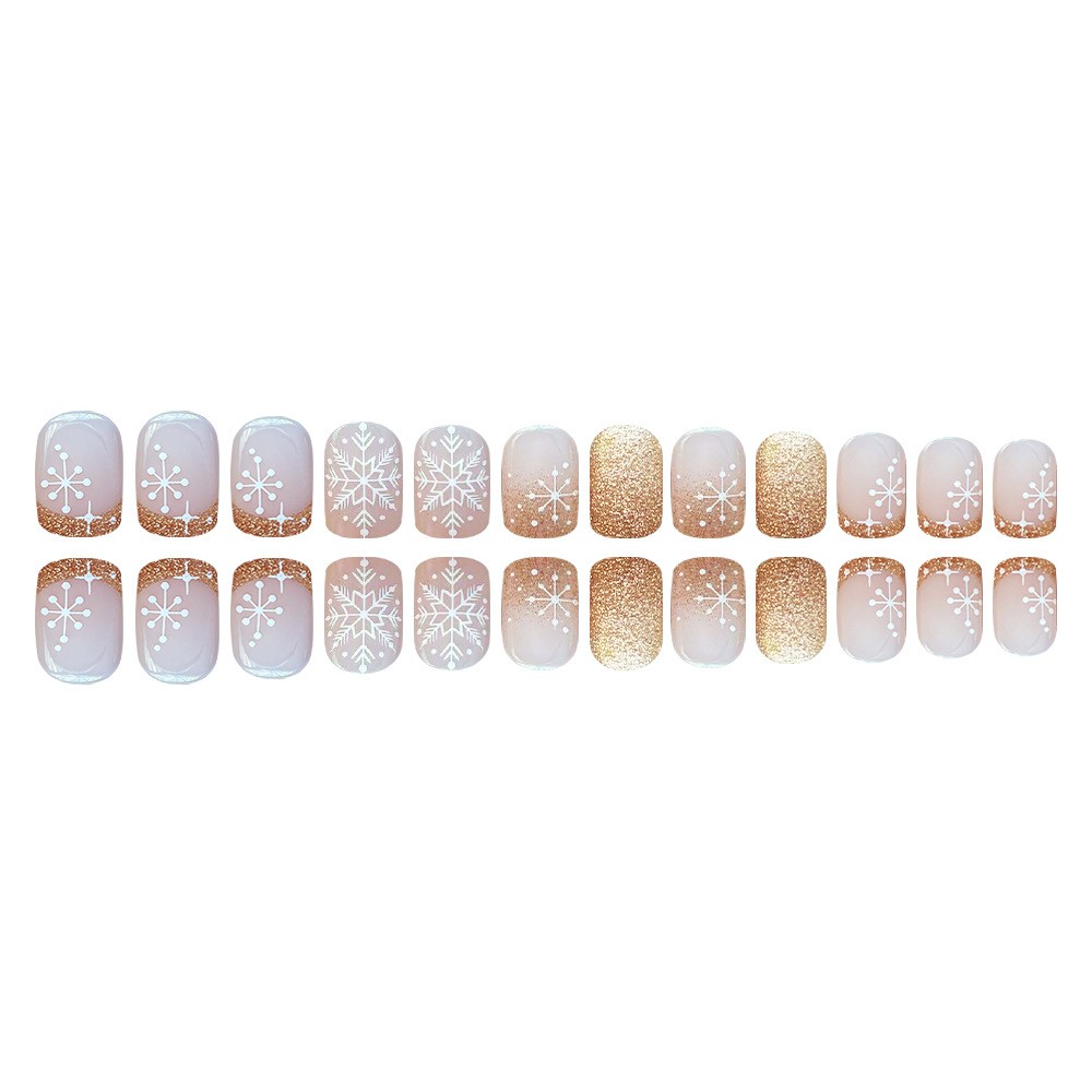 48pcs Festive Christmas Pink Snowflake Press On Nails Glitter Wearable Nail Art