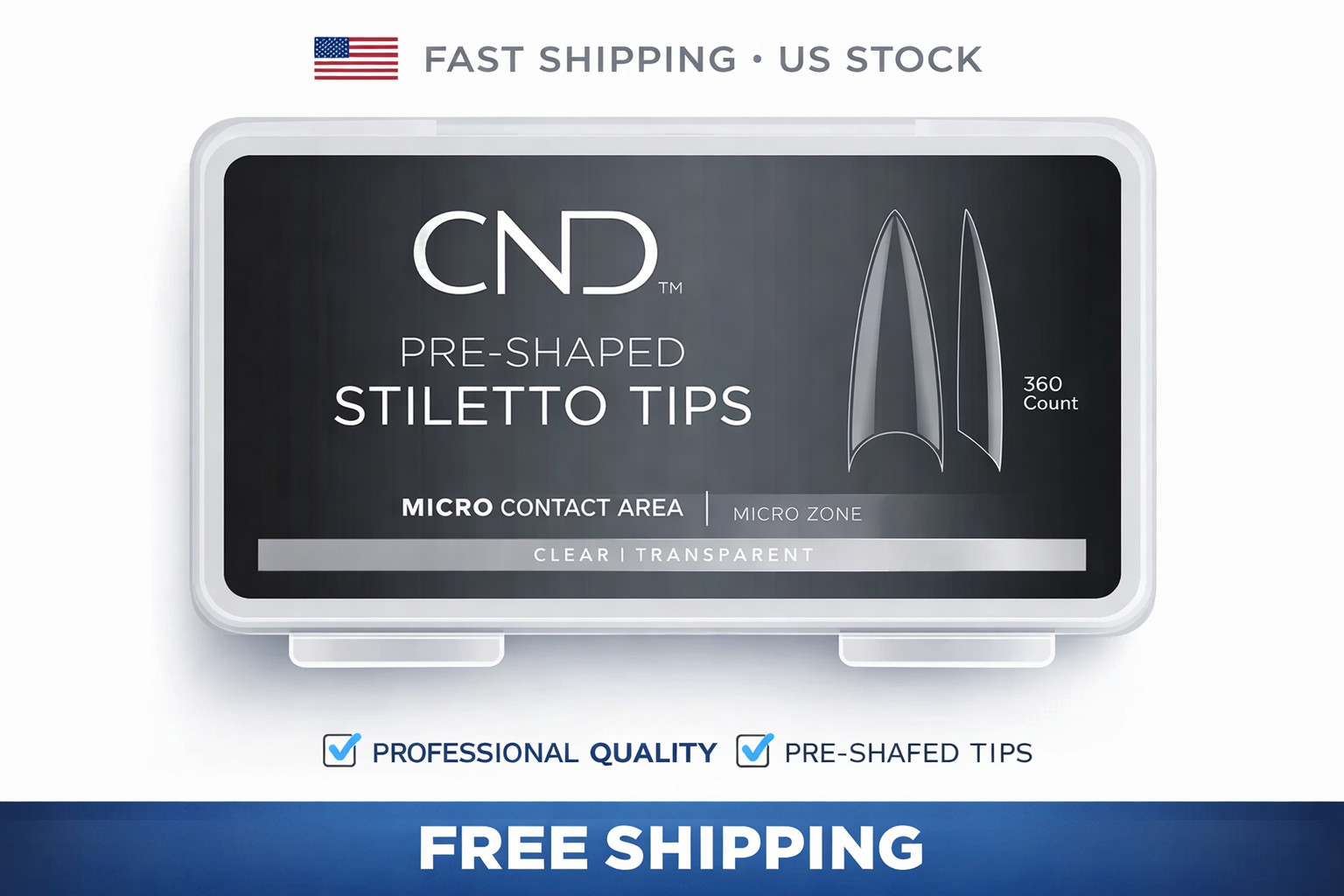 New! CND Pre-Shaped Stiletto Nail Tips 360 Count Professional Nail Extensions