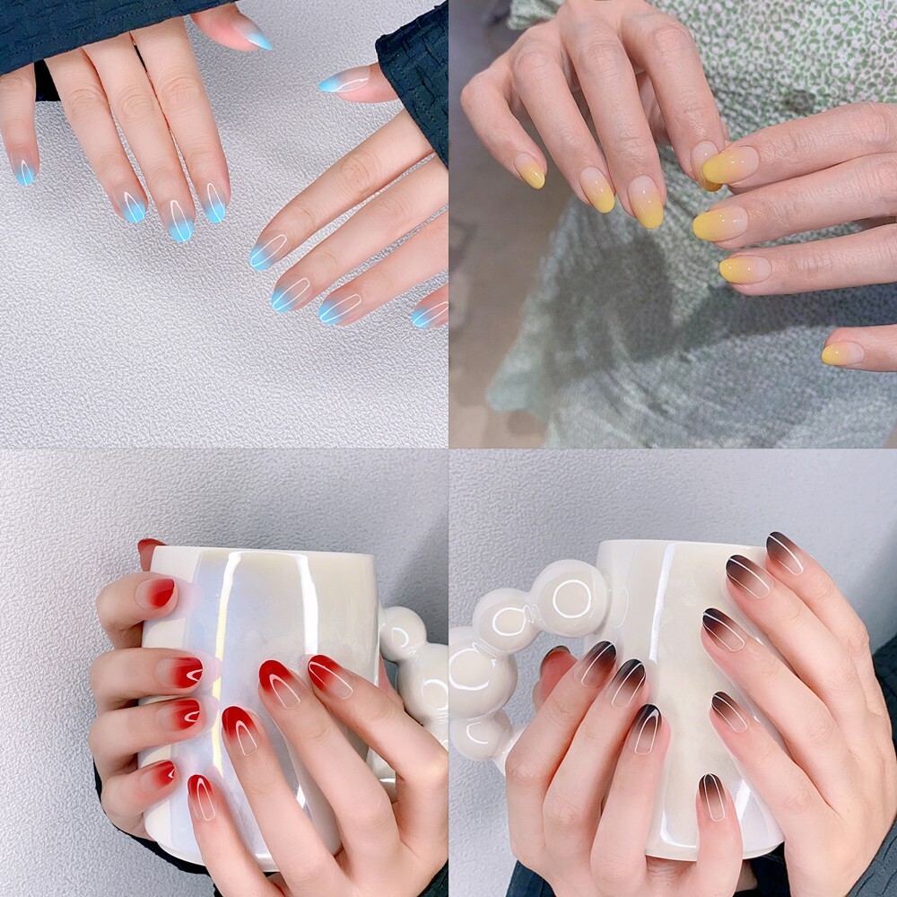 96Pcs (4boxes)Ice-Transparent Multicolor Nude Color Gradient Oval Press On Nail