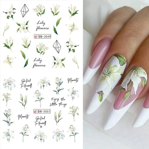 12 Sheetss Nail Stickers Water Transfer Decals Slider Art Lily Flower