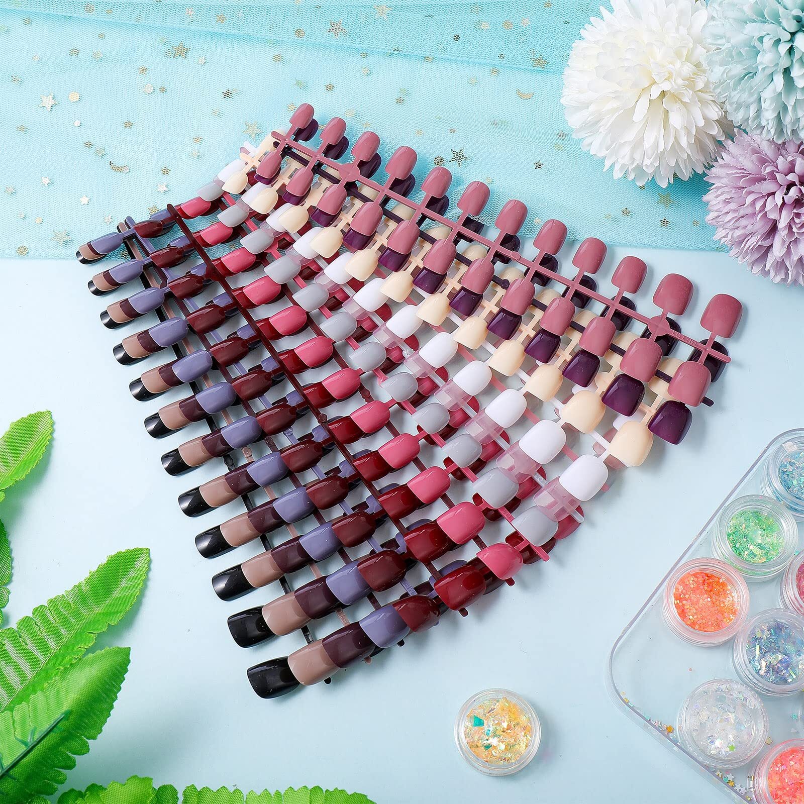 Honoson 720 Pieces Short False Square Artificial Fake Nails Full Cover nails