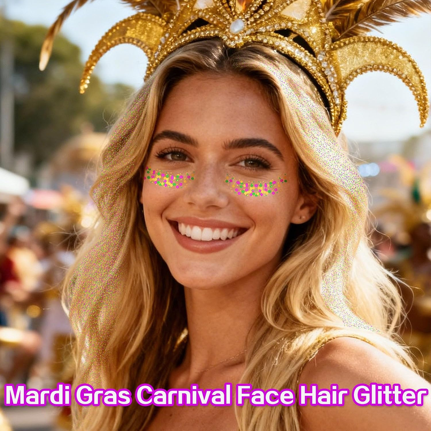 4 Jars Mardigras Face Glitter,Purple Green Gold Body Hair Glitter,Self-Adhesive