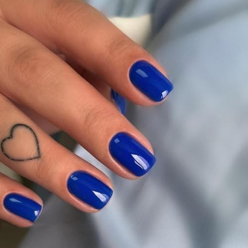 Short Square Gel Nails – Royal Blue – Natural Gel – Glossy
