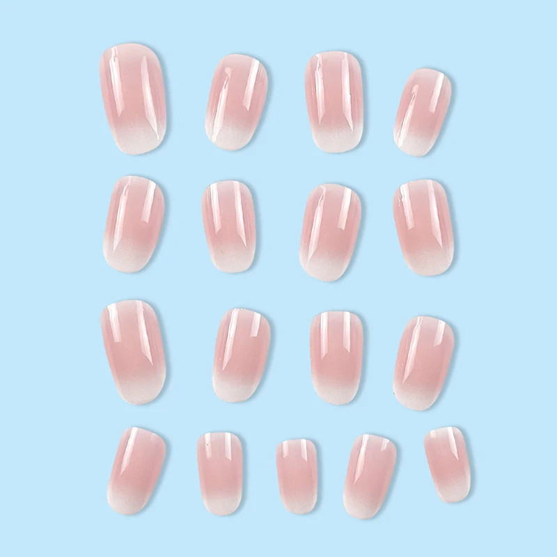 24Pcs Short Oval Pink Gradient Press On Nails Glossy Full Cover False Nail Set