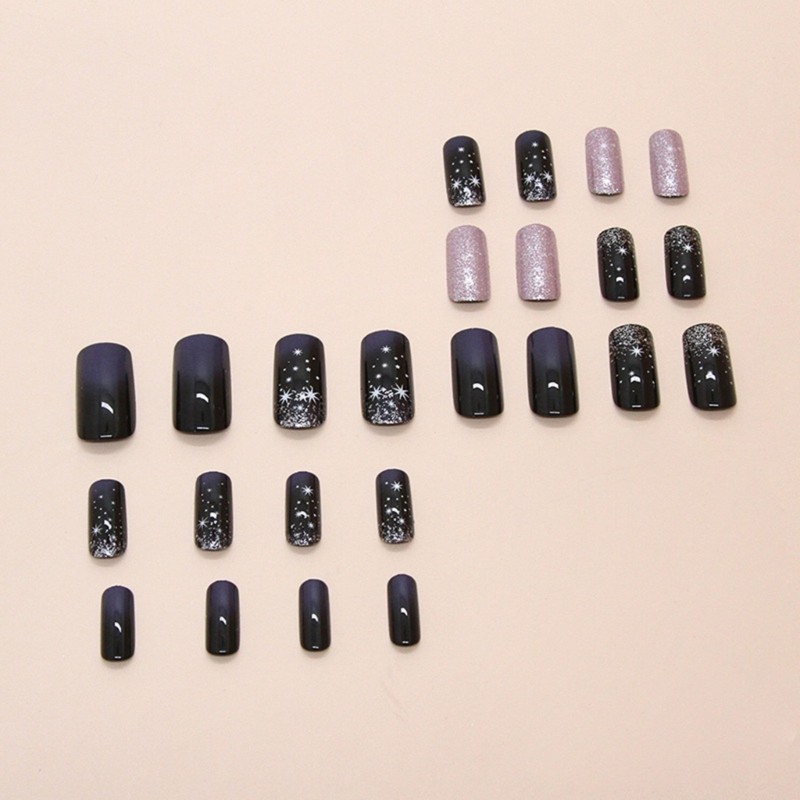 24Pcs Medium Blue Gradient False Nail Starlit Full Cover for Women Girls