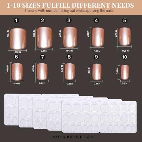 Press on Nails Cat Eye, 6 Short Square white/nude/orange/brown/pink/plum