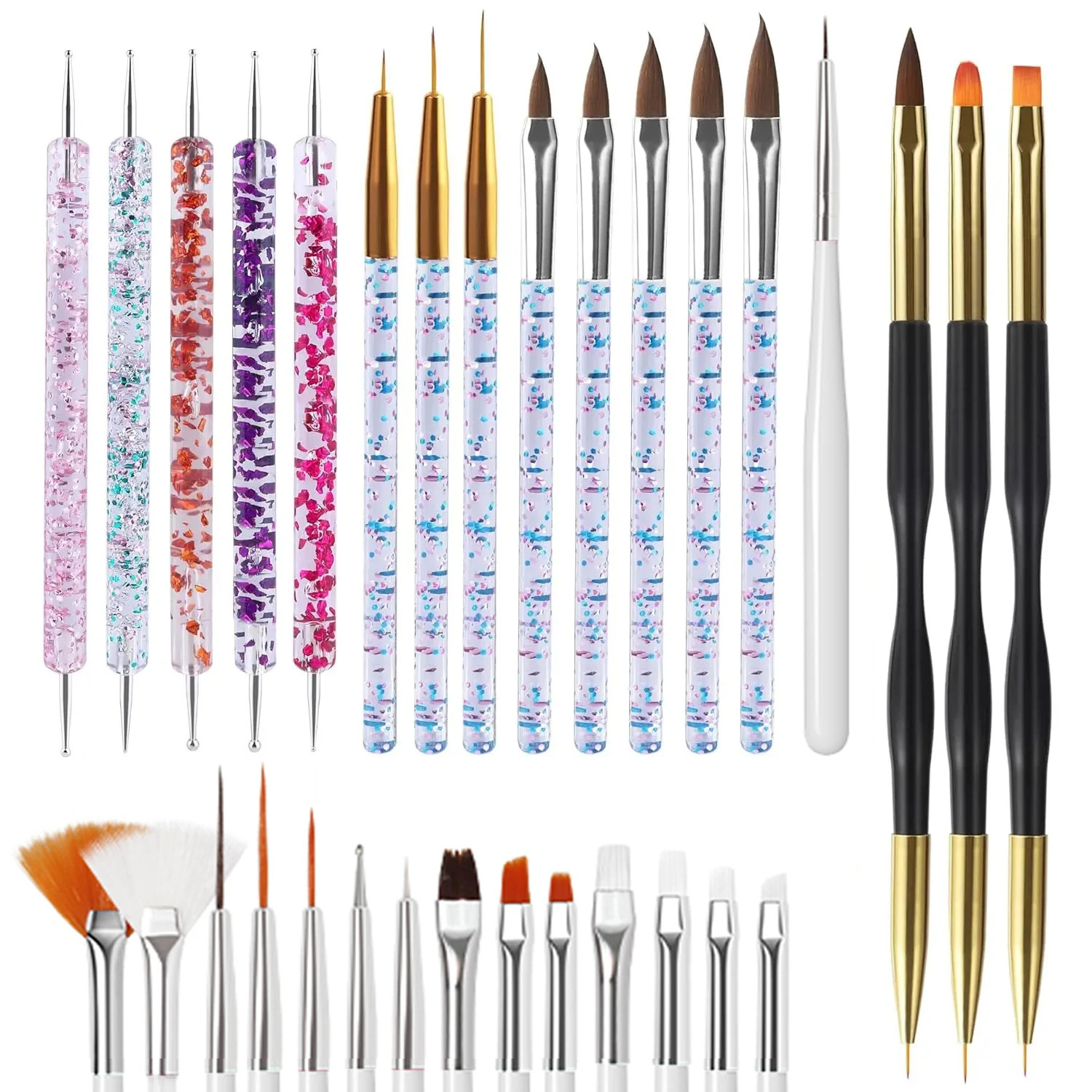 15Pcs Fine Detail Paint Brush Set Acrylic UV Gel Drawing Dotting Manicure Nail A