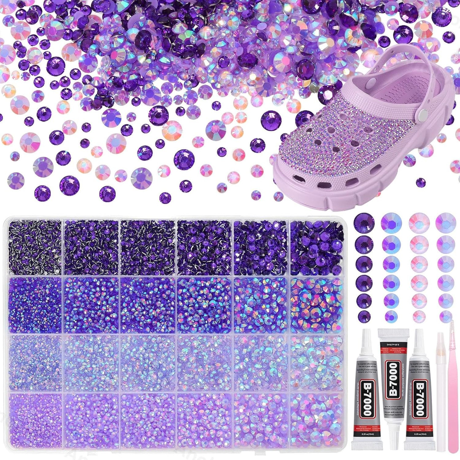 Purple Resin Flatback Rhinestones Kit, 26000PCS 2-6mm Gems for Crafting, DIY
