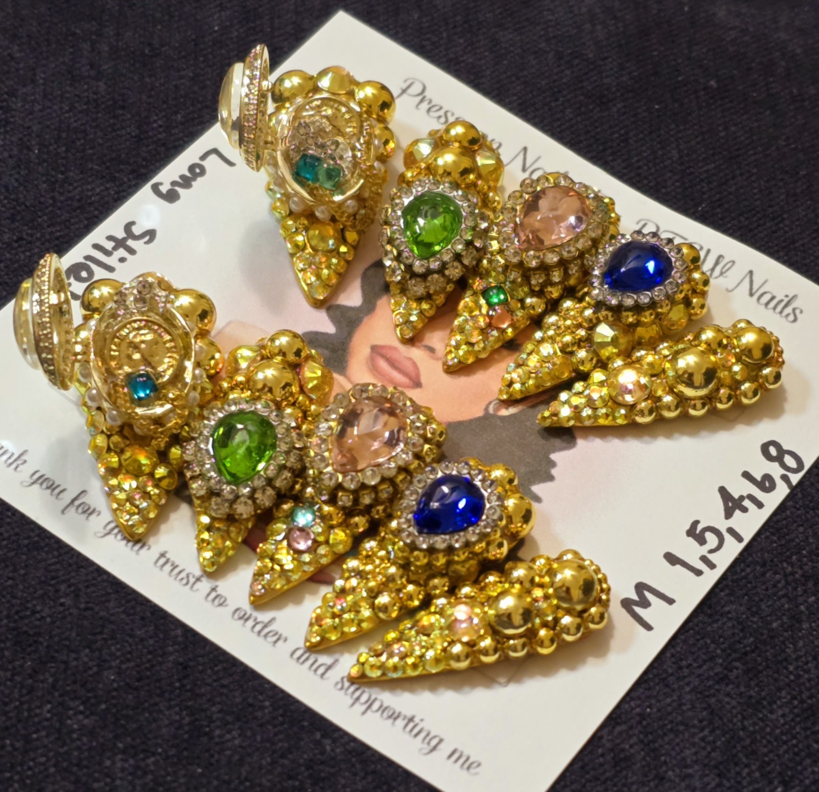 Handmade Press On Nails,Luxury Richy Girl,Medium Size 1,5,4,6,8 Long Stiletto