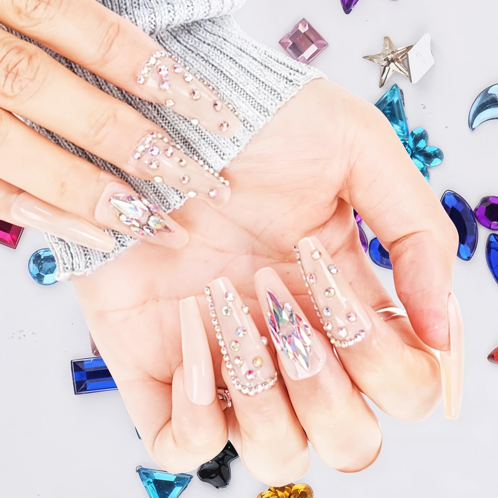 2000pcs Mini Colorful Rhinestones Nail Art Charm, Multi Shape Flat Back Nail Gem