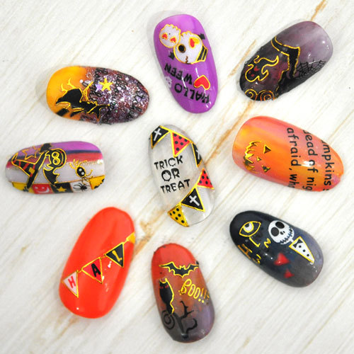 Halloween ! Nail Art Stickers Self-adhesive 3D Metallic Bat Witch Pumpkin Cat